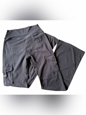 Black Cargo Flare Pants with Buttoned Pockets